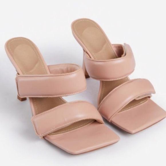 Shoes - Padded Velcro Square Toe Mules in Blush Nude